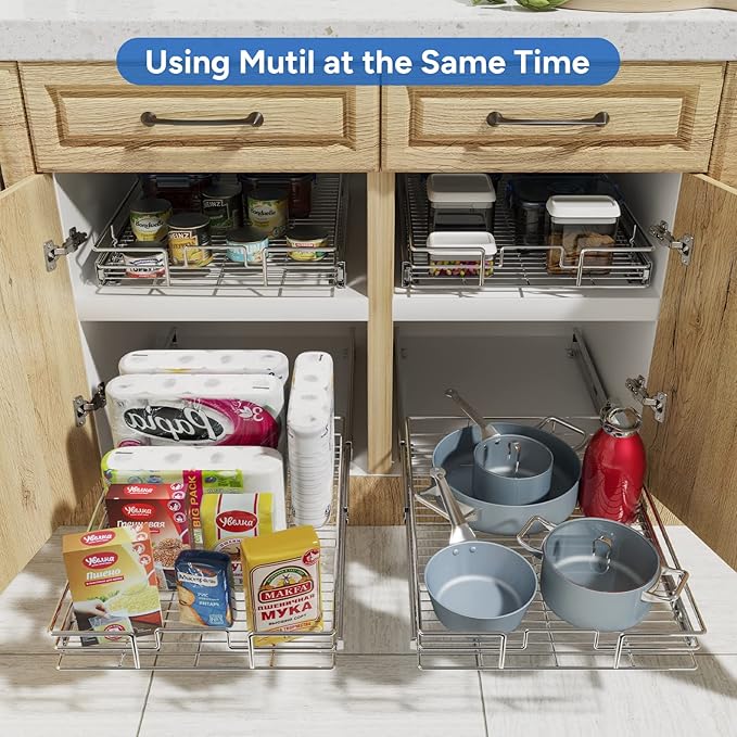 ROOMTEC Pull Out Cabinet Organizer, Cabinet Pull Out Shelves 17" W x 21" D, Heavy Duty Cabinet Drawers Slide Out Kitchen Cabinet Organizers Storage Shelf