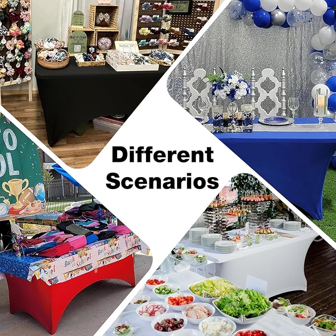 Trlyc 2 Pack 6FT Spandex Table Cloth - 72 x 30 Inch Rectangular Stretch Tablecloth, Wrinkle Resistant Scretch Table Cover for Wedding, Party, Banquet, Picnic, Outdoor Decoration (2Pcs,Royal Blue)
