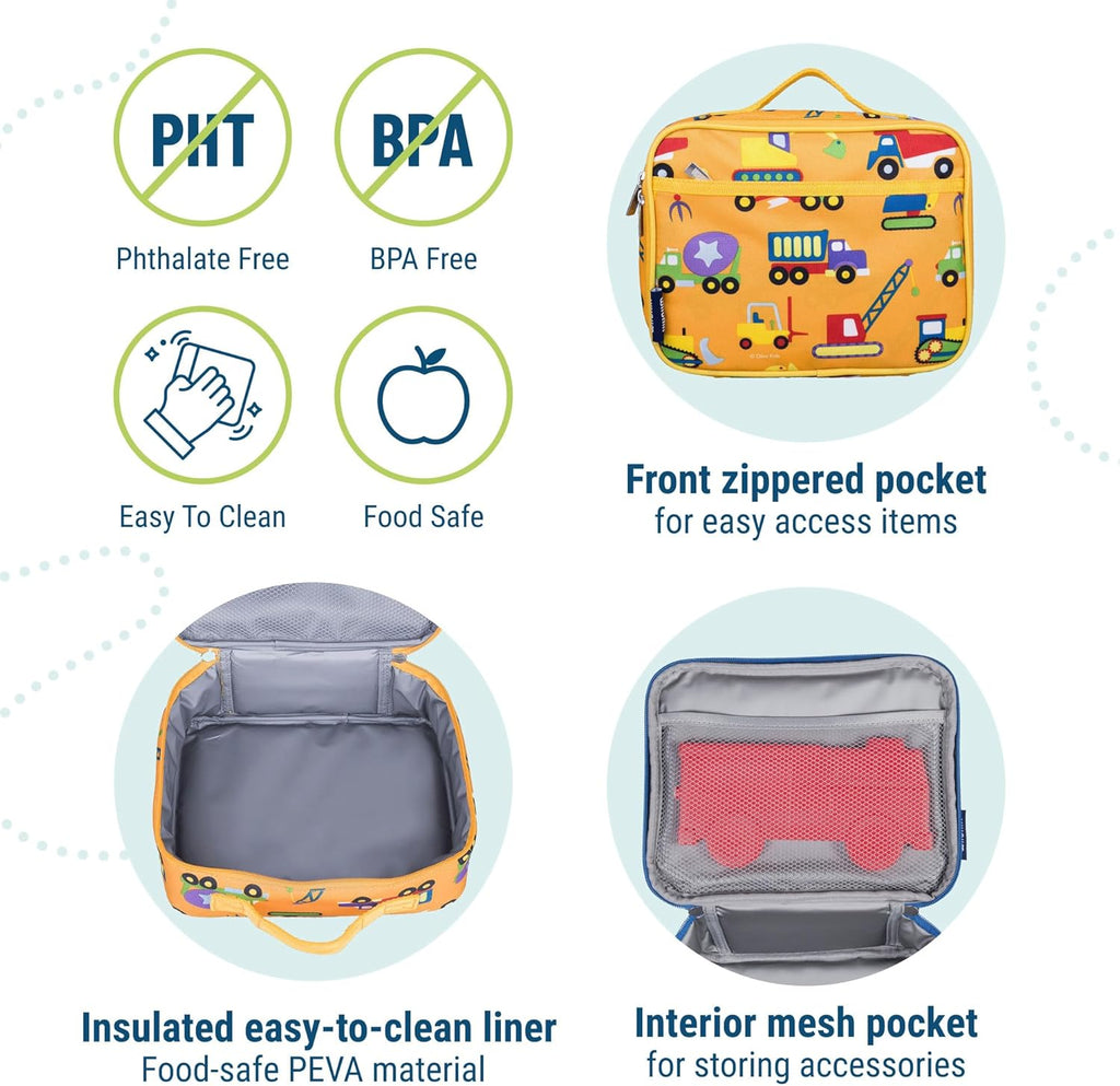Wildkin Kids Insulated Lunch Box – Durable and Reusable for School & Travel - Under Construction