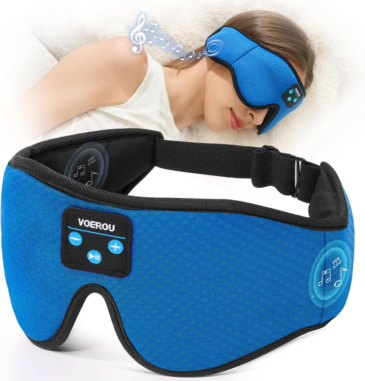 Voerou Sleeping Headphones 3D Eye Mask, Sleep Mask Bluetooth Headphone with Ultra-Thin Stereo Speakers, Sleep Headphones for Side Sleepers Office Nap Air Travel Meditation Gifts for Unisex