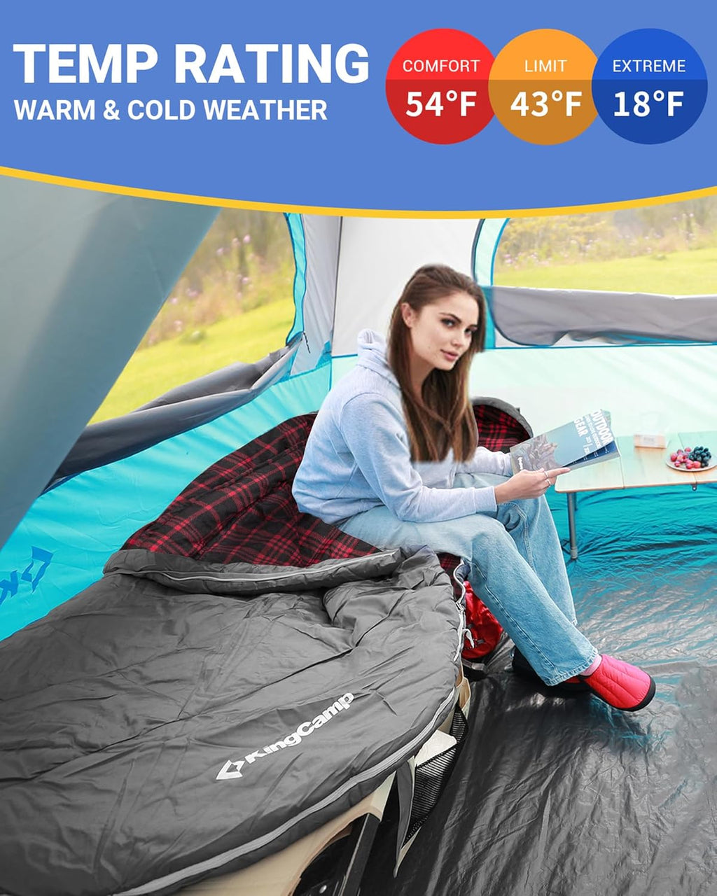KingCamp Sleeping Bag for Adults, Cold Weather & Warm Extra Wide Big & Tall XL Portable Waterproof Flannel Sleeping Bags, Essentials Gear Accessories for Camping Backpacking Hiking Indoor & Outdoor