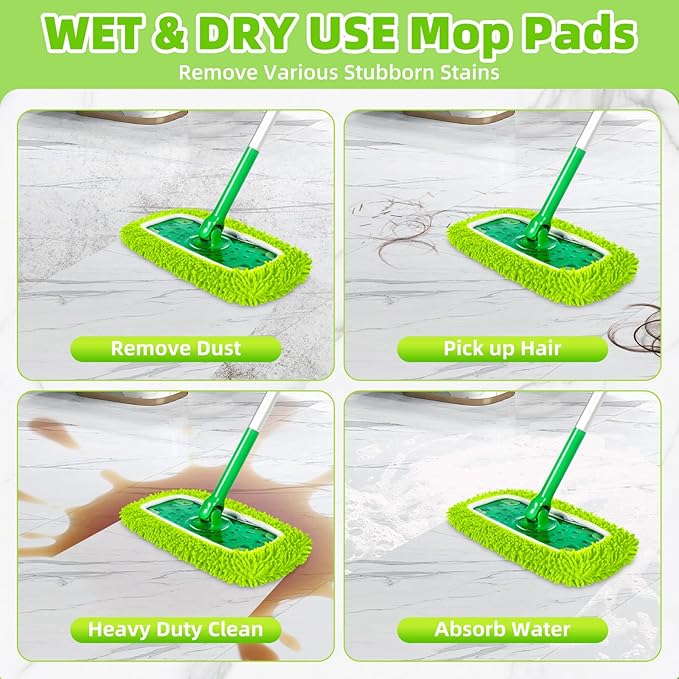 Reusable Dry Sweeping Cloths Microfiber Wet Pads Refill Compatible with Swiffer Sweeper Mop Replacement Sweeping Mopping Pad Refills for Use on All Sealed Floors - Stone, Hardwood, Laminate & Tile