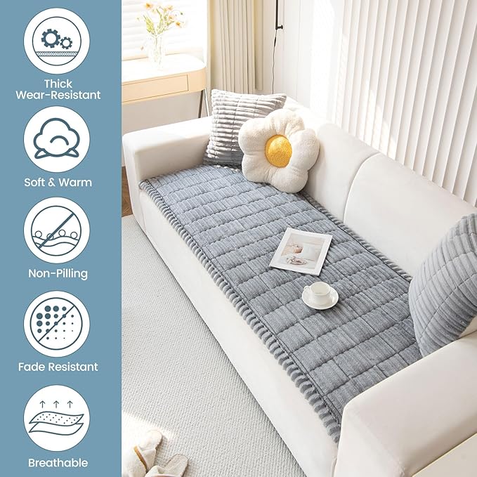 OTOB Couch Cover for Dogs Washable, Non Slip Funny Pet Couch Covers Sofa Slipcovers Cushion Mat, Plush Soft Cozy Pet Friendly Furniture Protector, All Seasons (Gray, 23.6" x 47.2")