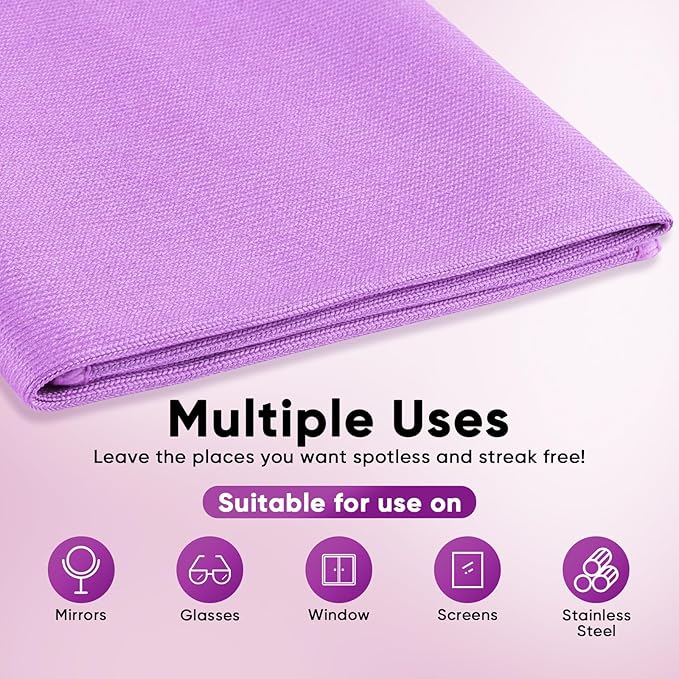 HOMEXCEL Microfiber Glass Cleaning Cloths 6 PK, Lint Free Streak Free, Reusable Microfiber Cleaning Cloth for Cleaning Windows, Glasses, Mirrors, Screens, Stainless Steel, and More Purple-14×16"