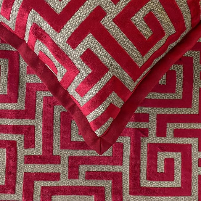 The HomeCentric King/Queen/Twin Red Decorative Twin 53"x18" Bed Runner with Pillow Cover, Maze Bed Scarf on Velvet Fabric - Path