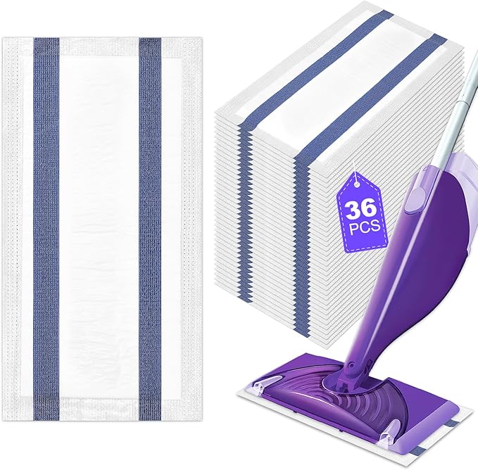 Microfiber Floor Mop Pads 36 Count Compatible with Swiffer WetJet for Wet & Dry Use, Disposable or Reusable Mops Head Replacement, All Purpose Multi Surface Hardwood Pad Refill