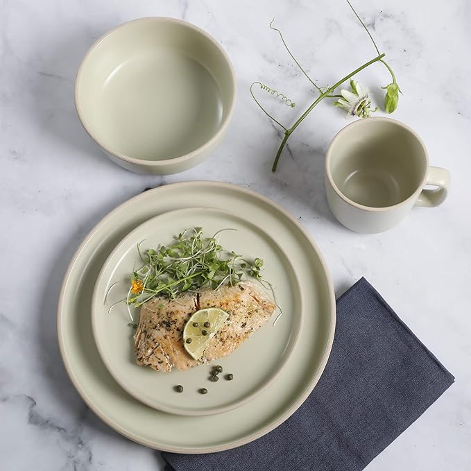 Gibson Home Zuma 16 Piece Round Kitchen Dinnerware Set, Dishes, Plates, Bowls, Mugs, Service for 4, Matte Stoneware, Cream