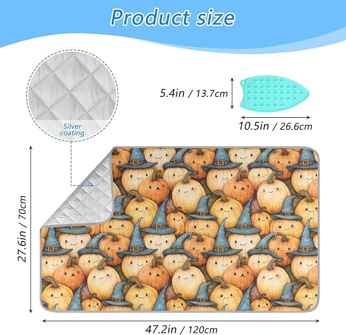 Cute Pumpkin Halloween Ironing Mat for Table top Portable Ironing Pad Blanket for Washer Dryer Countertop Travel