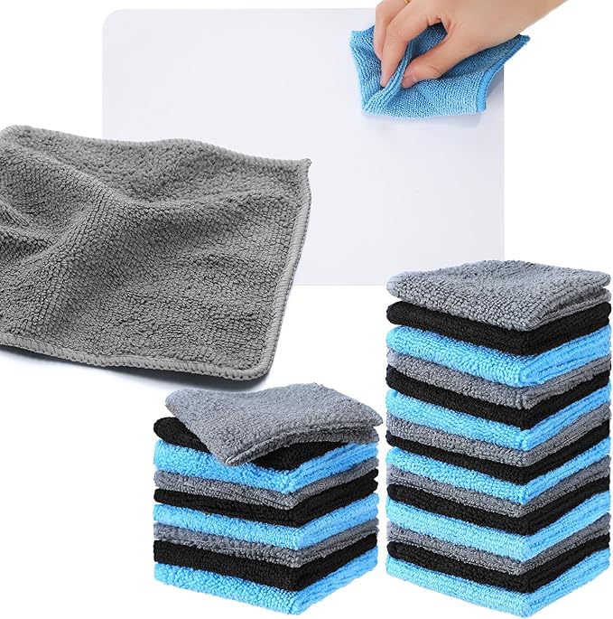 Tanlade Microfiber Cleaning Cloth 6"x6" Cleaning Rags Reasonable Kitchen Towels Microfiber Towels Cars Wash Dry Erase Cloth (Blue/Gray/Black,50 Pcs)
