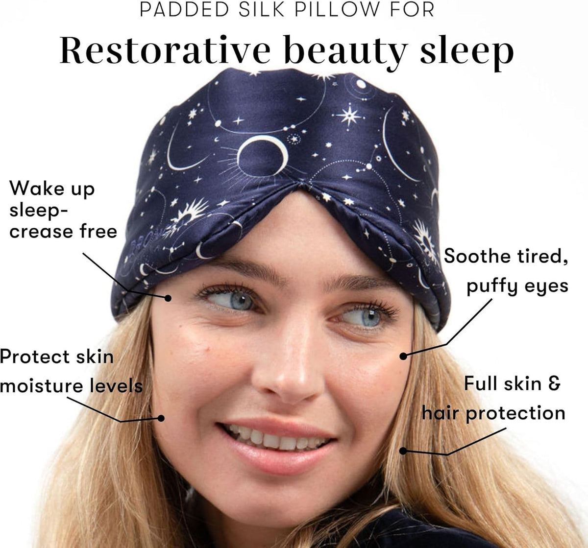 DROWSY Silk Sleep Mask. Face-Hugging, Padded Silk Cocoon for Luxury Sleep in Total Darkness. (Cosmic Energy)