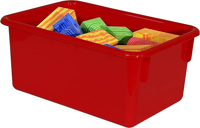 Wood Designs Cubby Storage Bin, Heavy Duty Plastic Containers for Kids Red Cubby Tray Set of 25