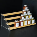 nianfeng Tiered Spice Rack, 4-Tier Spice Pantry Kitchen Cabinet Organizer, 16-Inch, Natural Wood Acrylic Stair Riser Stand, Countertop Seasoning Shelf