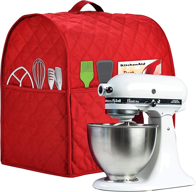 Stand Mixer Cover compatible with Kitchenaid Mixer, Fits All Tilt Head & Bowl Lift Models,The Fabric Is Pure Cottot,Fine, Soft, Not Easy to Fade, Not Easy To Pilling. (Fits for 6-8 Quart, Red)