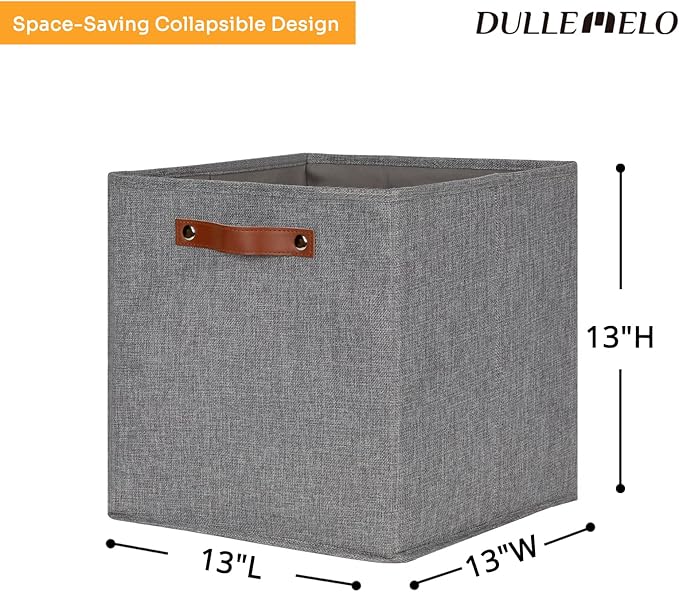 DULLEMELO Fabric Storage Cubes,13 inch Cube Stroage Bins for Empty Gift Basket,Toys Nursery Clothes Storage Linen Closet Organizers and Storage Baskets Shelves Bins(Grey-4 Pack)