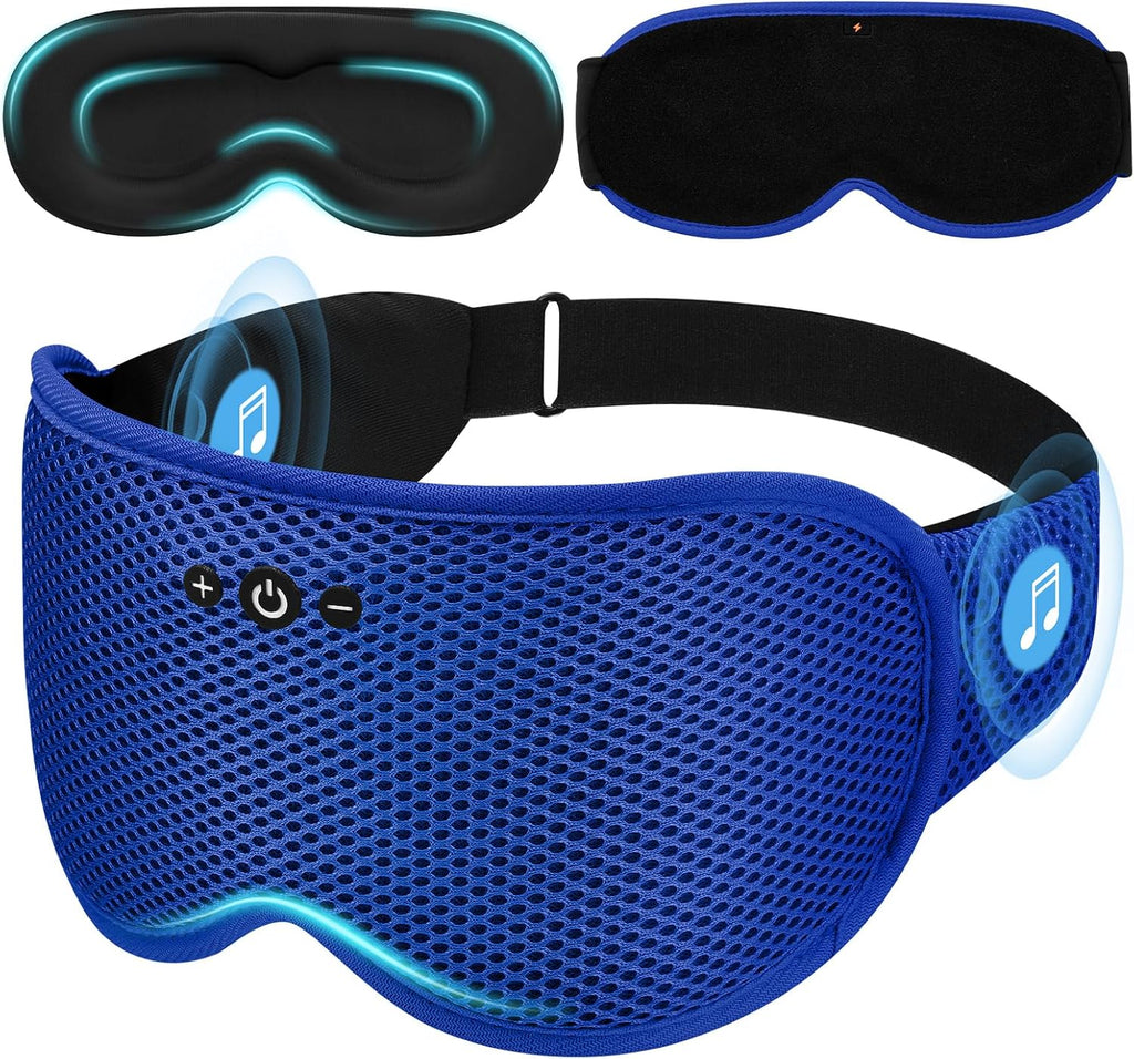 3D Contoured Sleep Mask with Bluetooth Headphones, Eye Masks for Sleep, Sleeping Mask with Ultra-Thin Stereo Speakers for Men, Women, Gifts - Blue