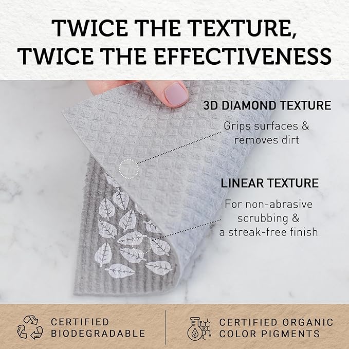 Nordhus Design Swedish Dishcloths, 5 Cloths, Made in Sweden - Reusable, Washable Cellulose Cotton Kitchen Cloths - Replace Paper Towels, Wipes, Sponges, Dish Rags