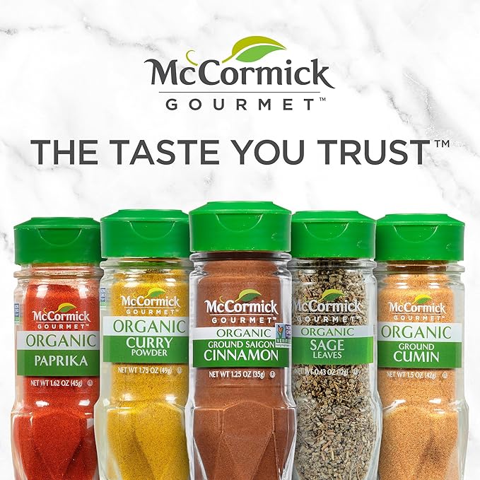 McCormick Gourmet Three Tier Wood 24 Piece Organic Spice Rack Organizer with Spices Included, 27.6 oz