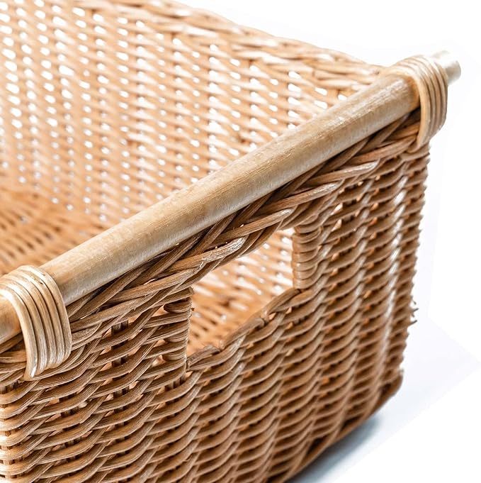 The Basket Lady Pole Handle Wicker Storage Basket, Extra Large, 20 in L x 16 in W x 10 in H, Sandstone