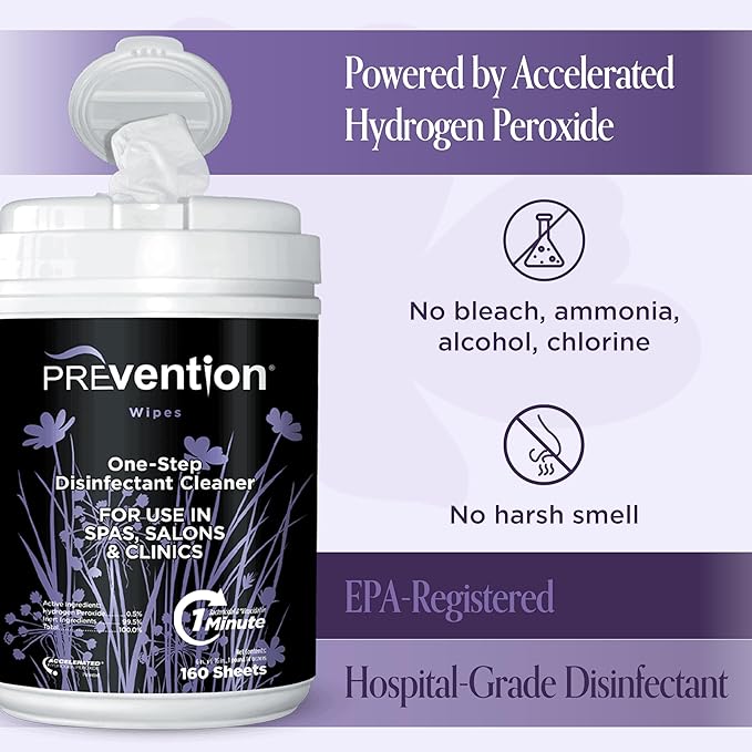 Prevention All Purpose Disinfectant Wipes – Canister of Cleaning Wipes for Salons, Spas, Wellness Centers and Yoga Studios – Hospital Grade Surface Sanitizing – 160 Count