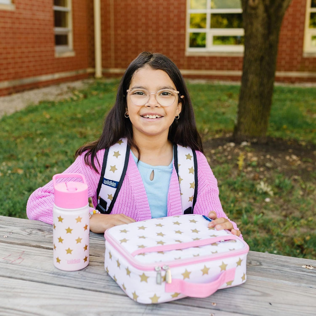 Wildkin Kids Insulated Lunch Box – Durable and Reusable for School & Travel - Pink and Gold Stars