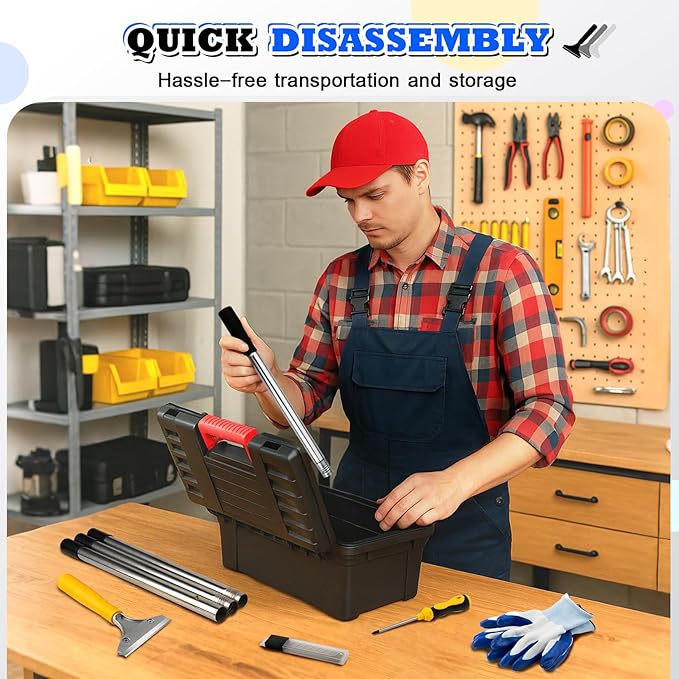 DIYSELF Scraper Tool 5.4ft (65in) Adjustable Floor Scraper Long Handle Heavy Duty Paint Scraper 4 Inch Razor Blade Scraper for Windows Glass Cleaning Shower Gum Tile Scraper Ceiling Scraper