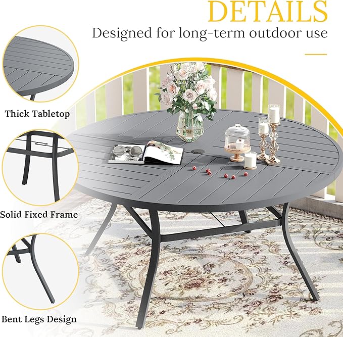 VICLLAX Round Patio Table with Adjustable Umbrella Hole
