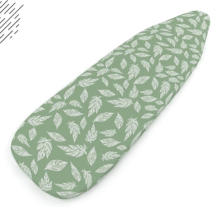 Encasa XO Ironing Board Covers (42"x14") Drawstring Tightening with Thick 3 mm Felt Padding, Easy Fit, Scorch Resistant, Printed - Big Leaves Green