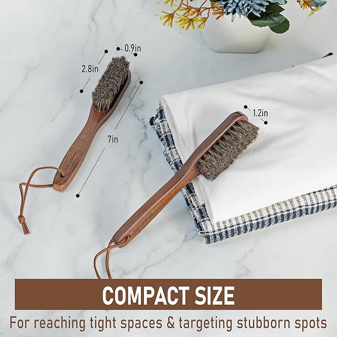Takavu Horsehair Laundry Stain Brush Set (2 Pack) - Soft Bristle Spot Cleaner for Delicate Fabrics, Clothes Pre-Wash, Gentle Garment Care Tool