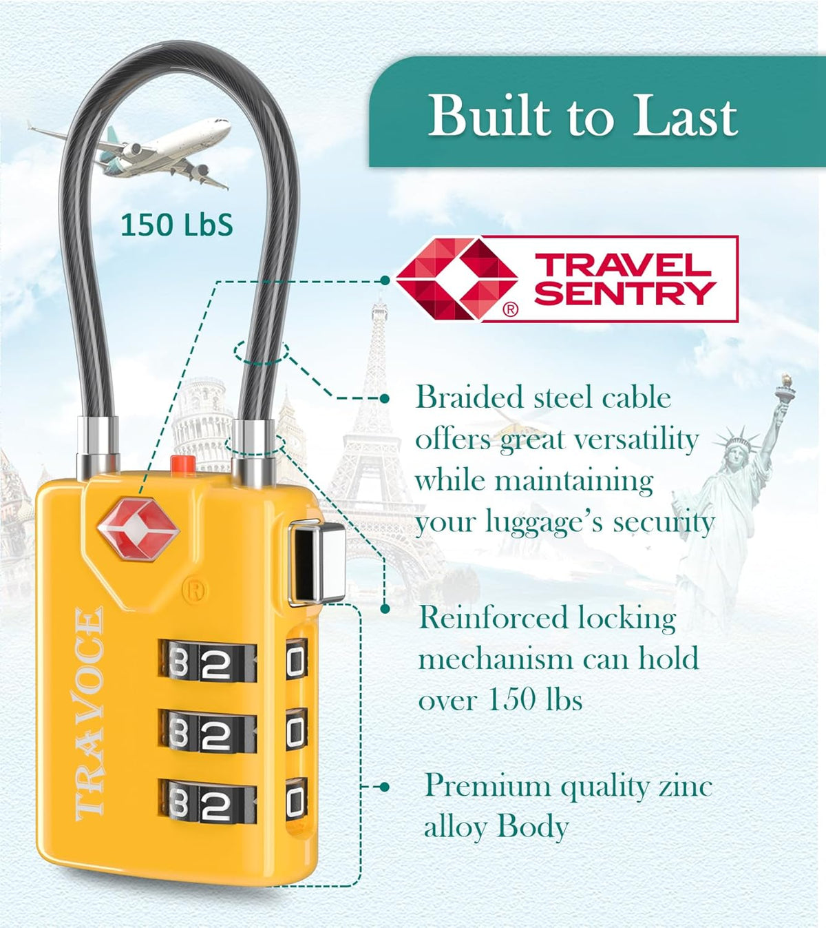 Search Alert TSA Approved Travel Combination Luggage Cable Locks for Suitcase, Gym Locker,Toolbox,Backpack 1,2,4,6 &10 pk (Three Colors)