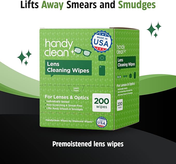HandyClean Pre-Moistened Lens Cleaning Wipes, Eyeglass Wipes, Screen Wipes, 200 ct of 6 x 5 inches Individually Packed Lens Cleaner Wipes