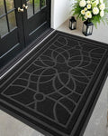 DEXI Front Door Mat Outside Entrance, Heavy Duty Non Slip Low Profile Doormat for Entryway, Trap Dirt and Moisture Welcome Mats, Easy Clean, Patio, Garage, 5x3, Black