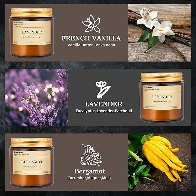 9 Pack Soy Candles for Home Scented |（Lavender/Jasmine/Bergamot） Long-Lasting 270 Hours, Natural Scented Candles Gift for Women & Men, Birthday, Mother’s Day, Christmas, Thanksgiving