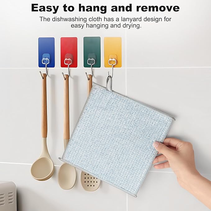 10pcs Non Scratch Wire Dishcloth Multipurpose Wire Dishwashing Rag for Wet and Dry,Metal Scrubbers for Cleaning Dishes,Dual-Sided Kitchen Cleaning Cloth with Mesh,Cleaning Tool for Pot, Blue