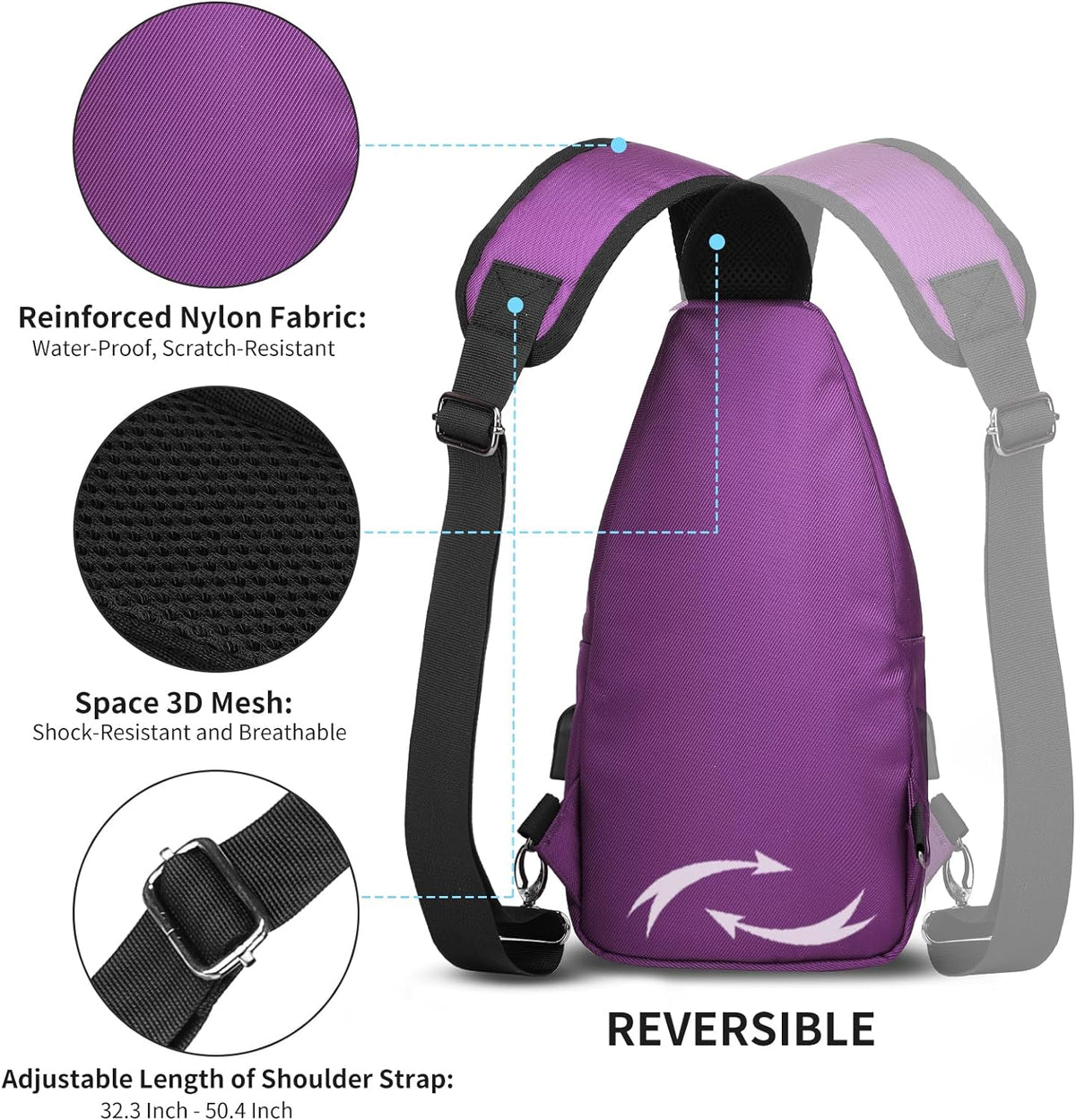 AMJ Crossbody Sling Bag Men Women, Casual Shoulder Backpack, Chest Daypack Satchel for Hiking Travel