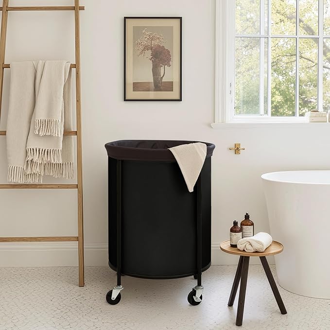 StorageWorks Rolling Laundry Basket, Laundry Hamper with Wheels, Laundry Room Organization and Storage, Dirty Clothes Cart for Bathroom, Bedroom, Black