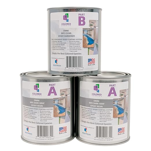 Coloredepoxies 10007 Dark Gray Epoxy Resin Coating Made with Beautiful and Vibrant Pigments, 100% solids, For Garage Floors, Basements, Concrete and Plywood. 3 Quart Kit