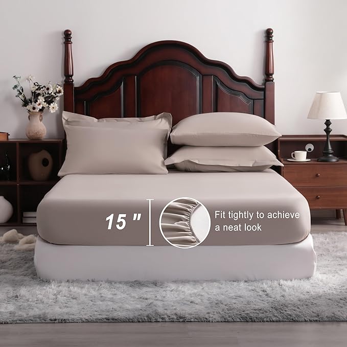 NTBAY Queen Comforter Set with Sheets, 7 Pieces Soft and Breathable Queen Bedding Set, Bed in a Bag, Down Alternative Comforter Set Solid Color All Season, Queen Bedding Set, Taupe