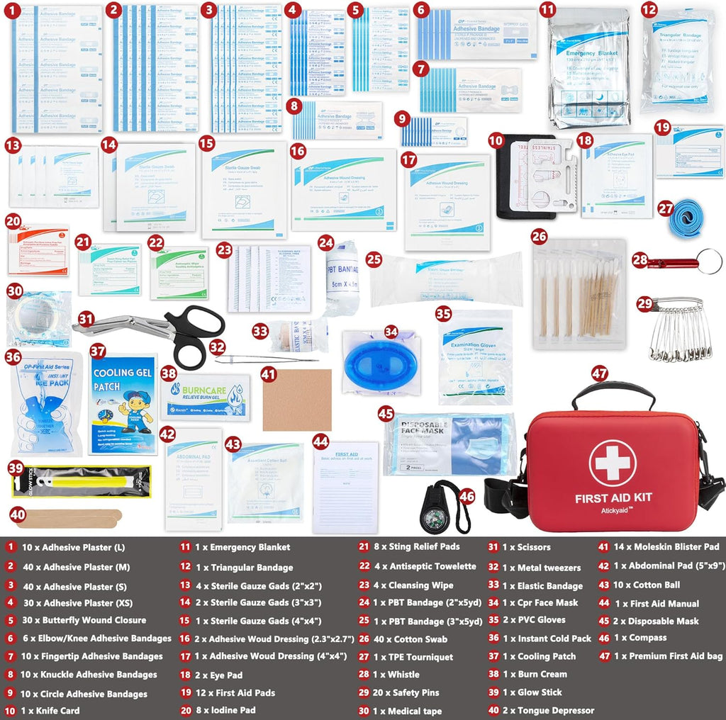 First Aid Kit 340 Piece, Premium Waterproof Hard Shell Medical Kit for Car, Home, Office, Travel, Camping, Sports, Outdoor, School - Emergency First Aid Supplies and Survival Kit