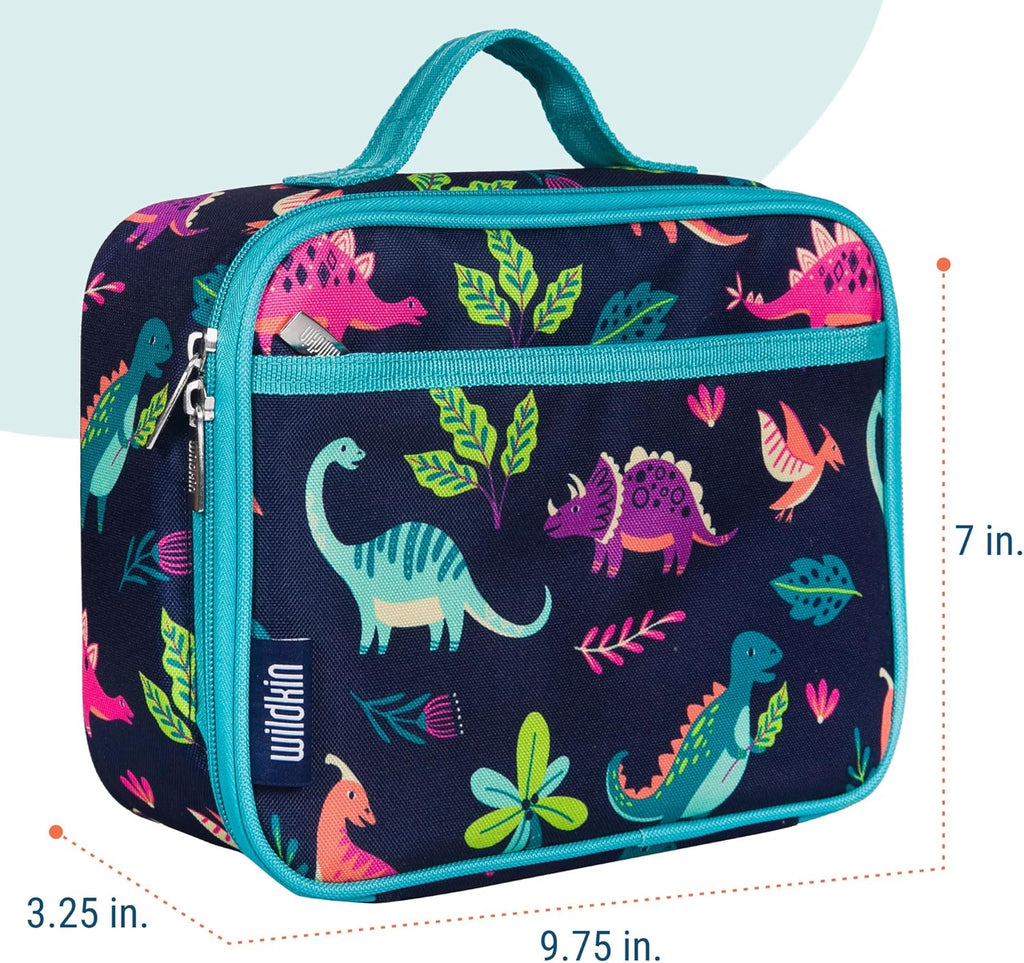 Wildkin Kids Insulated Lunch Box – Durable and Reusable for School & Travel - Darling Dinosaurs