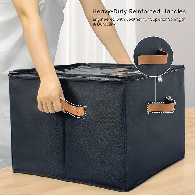 Shoe Organizer for Closet, 3 Pack Shoe Storage Bins with Clear Cover, Adjustable Dividers Fits 24-48 Pairs, Black