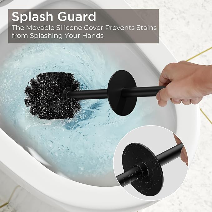 Toilet Brush and Holder Set, Toilet Bowl Brush with Heavy Duty 304 Stainless Steel Base and Extra Long Handle, Toilet Bowl Cleaners Brush for Bathroom (Matte Black)