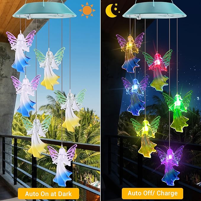 Toodour Solar Wind Chimes, Color Changing Angel Wind Chimes, LED Decorative