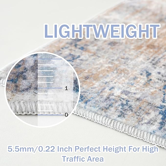 IOHOUZE Abstract Area Rugs 5x7 Ft Washable Rugs for Living Room, Non Slip Dining Room Rug, Printed Faux Wool Rugs for Bedroom, Floor Carpet for Office Nursery Playroom, Blue Rust