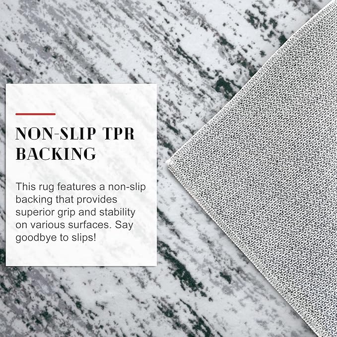 Modern Abstract 4x6 Living Room Washable Rug Non-Slip Soft Bedroom Area Rug Black Grey White Thin Print Faux Wool Floor Carpet Throw Rugs for Nursery Playroom Dining Room Indoor Home Decor