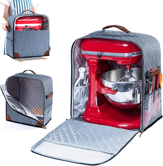 BAGSPRITE Stand Mixer Cover with Appliance Sliders Base Compatible with KitchenAid Mixer-Storage Bag for 4.5/5 Quart with Pockets for Kitchen Aid Accessories and Attachments