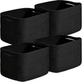 Small Storage Baskets for Organizing Shelves, Cotton Rope Basket for Storage, Cute Rectangular Book Toy Bins, 12.7"×9.1"×7.9", 4 Packs, Black