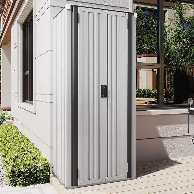 AECOJOY Outdoor Storage Cabinet Waterproof with Shelves, Vertical Tall Outdoor Cabinet Weatherproof, Garden Sheds & Outdoor Storage Clearance Cabinet Storage for Outside in White