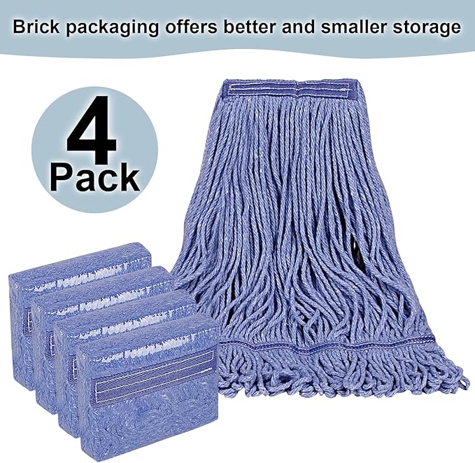 JERIA 4 Pack Heavy Duty Mop Head Replacements,String Mop Head for Commercial,Used for Home,Office and Kitchen,Washable,Reusable Mop