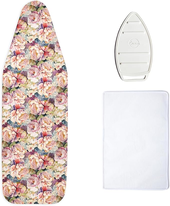 Encasa XO Ironing Board Cover and Pad 42"x14" - Free Silicone Iron Rest & Mesh Cloth - 4mm Felt, Medium Iron Board Cover with Padding - Heat Resistant, Non Slip Drawstring Wildflowers