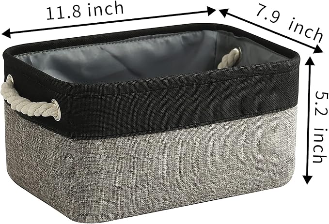 TcaFmac Storage Basket for Shelves - Small 6 Pack Fabric Storage Bins for Organizing, Collapsible Storage Cubes with Handle for Closet Cloth Toy Gift Kids (Black & Grey 11.8 x 7.8 x 5.2 inch)